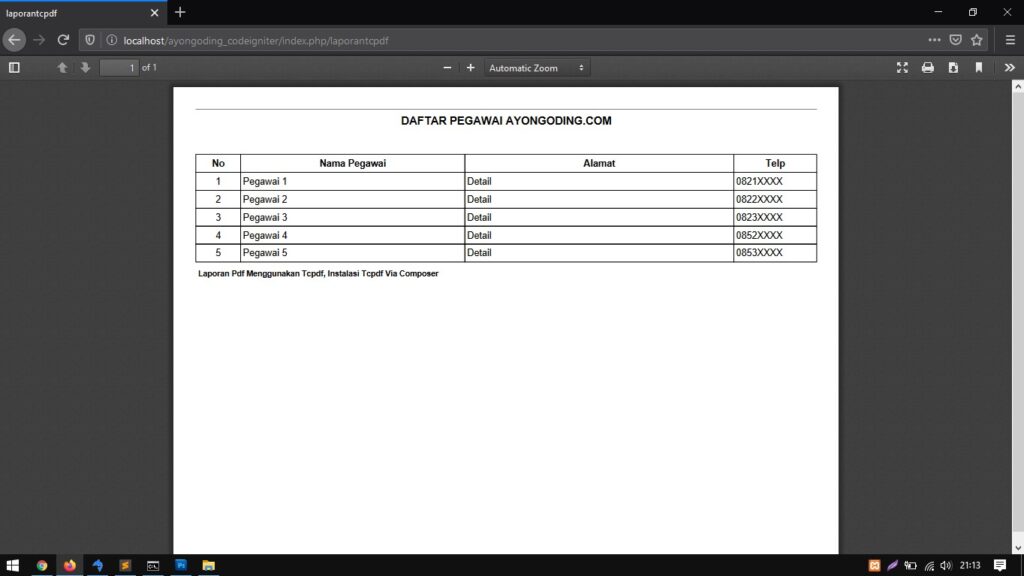 Membuat Laporan Tcpdf CodeIgniter