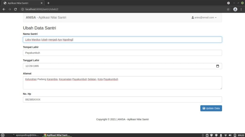Tutorial CRUD Laravel Update Data