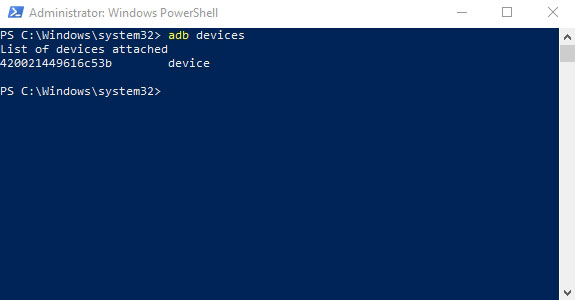 Perintah adb devices