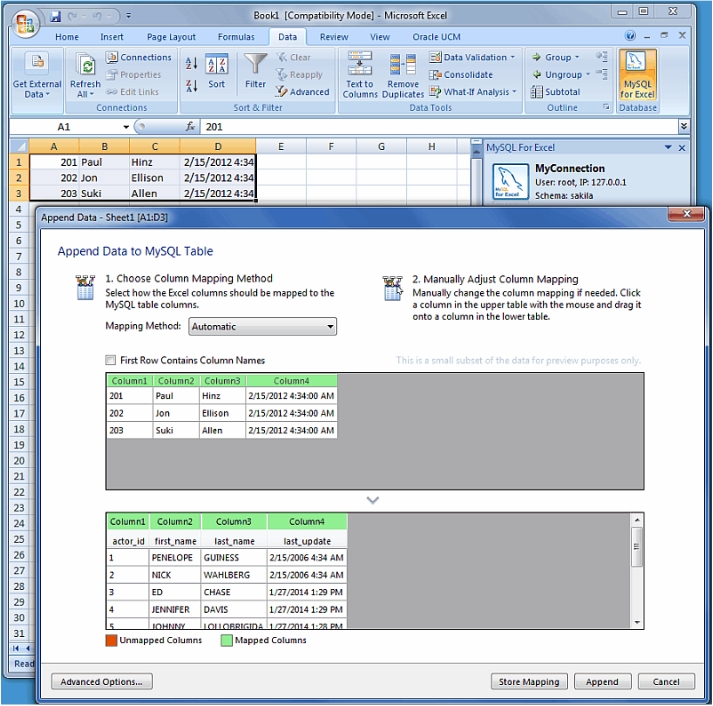 Appending Excel data to MySQL