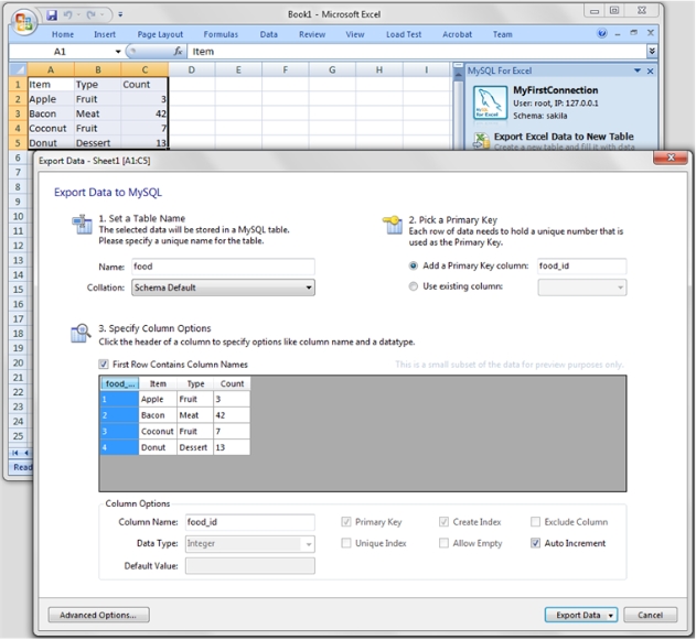 Exporting Excel data to MySQL