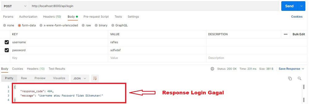 Postman - API Login Laravel Gagal