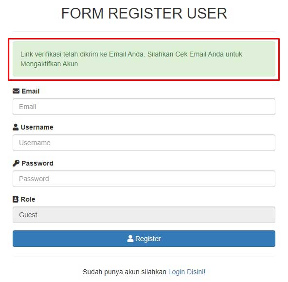 Register User Laravel Berhasil